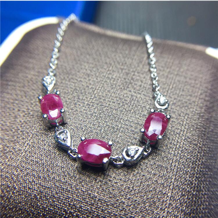 Natural ruby chain bracelet Free shipping Original ruby 925 sterling silver 4*6mm 3pcs