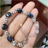 Natural sapphire chain bracelet Free shipping Natural real green sapphire 925 sterling silver Fine jewelry 7*9mm 5pcs