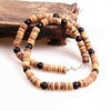 Natural wood bead & 8mm black bead Surfer Necklace for men tribal jewelry