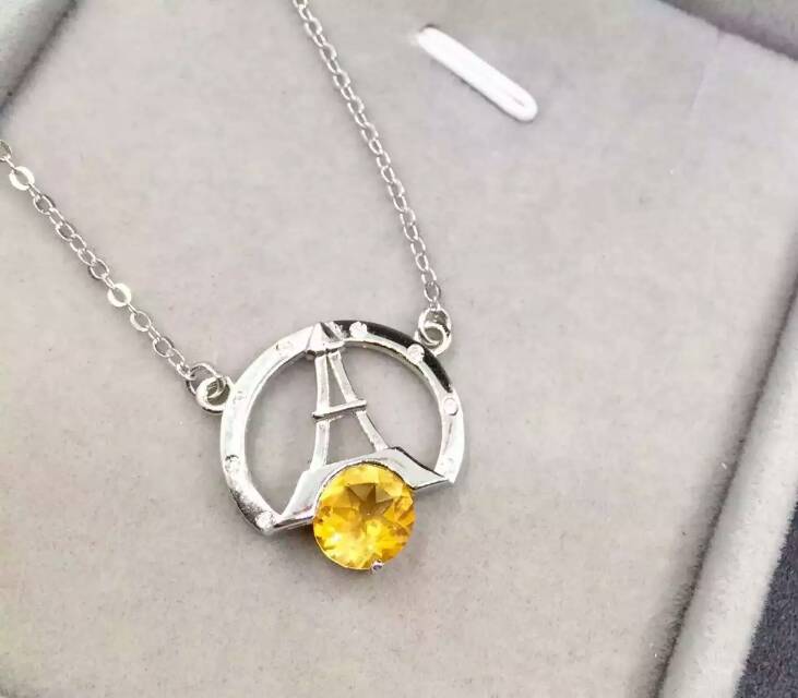 Natural yellow crystal Necklace natural citrine Pendant Necklace S925 silver Fashion pyramid letter A women party Jewelry