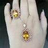 Natural yellow crystal ring necklace pendant set inlaid jewelry   S925 Silver Sterling Silver