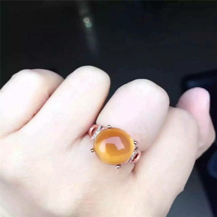 Natural yellow crystal ring necklace set inlaid jewelry jewelry manufacturers processing 925 silver inlay