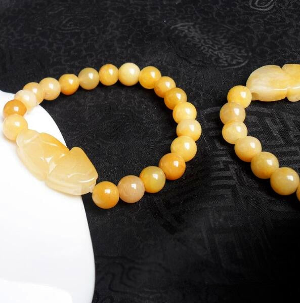 Natural yellow jade PIXIU bracelets Beads refill Gem Stone Lucky Stretch Elastic Bracelet Fashion Jewelry