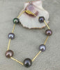 Nature 9-10mm tahitian black pearl bracelet 7.5-8 inch 14K/20 Gold clasp