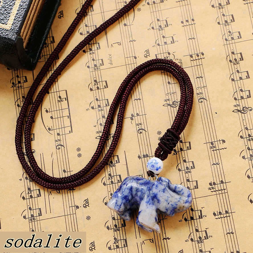 Nature Agate Elephant Necklace Fashion Women Men Charm Rope Chain Crystals Pendant Best Trendy Jewelry 8 color specifications