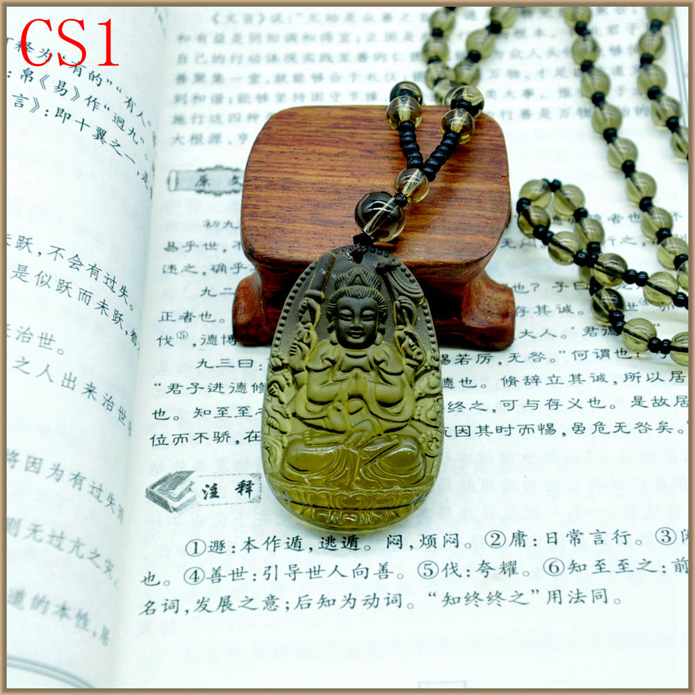 Nature Citrine Bouddha Healing Crystals Stone Necklace Pendant Lucky Men Women Fine Jewerly Charms Girlfriend Gifts Beads Chain