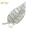Nature Vintage Baguette Cut CZ Clear Leaf Brooches Siler Tone Mother of Pearl Deco layered CZ leaf Pin Broach for Plant Jewelry