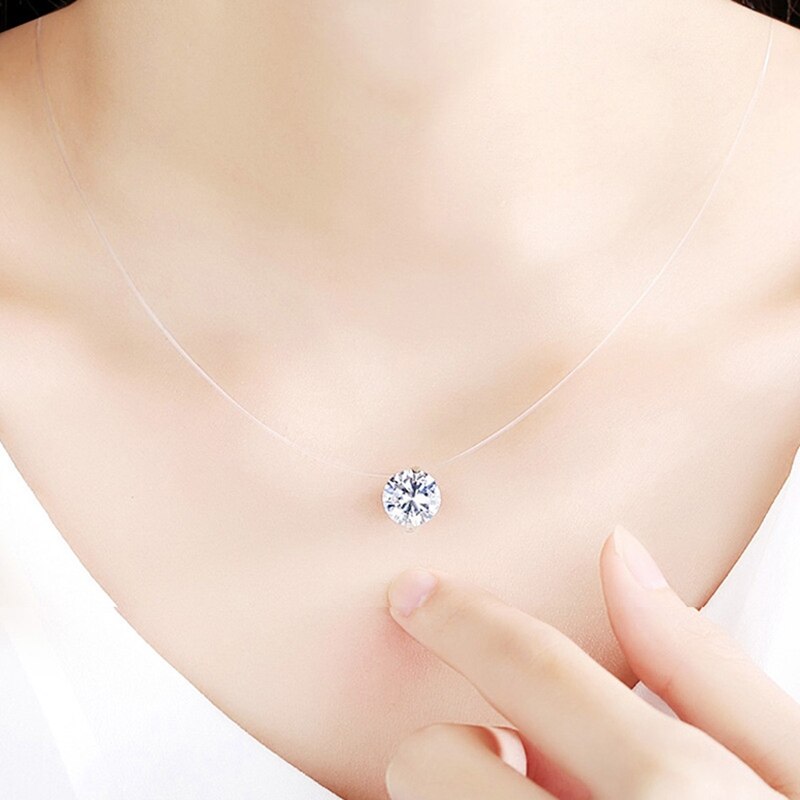 Neck Zircon Women Clavicle Chain Lady Feminino Collar 2021 Choker Invisible Fish Line Crystal Necklace Pendants