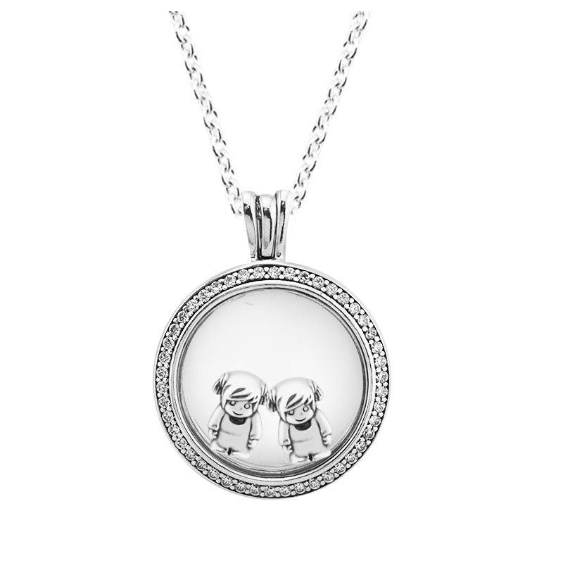 Necklace 100% 925 Sterling-Silver-Jewelry Medium Sparkling Signature Locket Necklace Fits Little Boy and Girl Petite Charms