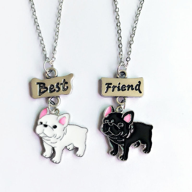 Necklace 2pcs/Set Jewelry Friends Charm Necklaces Pendants Cartoon Lovely Bulldog Necklace Friendship Kids Girls Gift