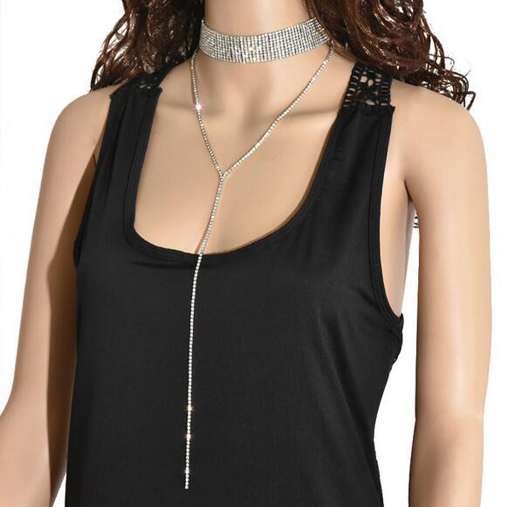 Necklace For Women Chain Choker Two Layers Necklaces Korean Sexy crystal Short Necklace Sequin Wedding Jewelry Gift цепочка