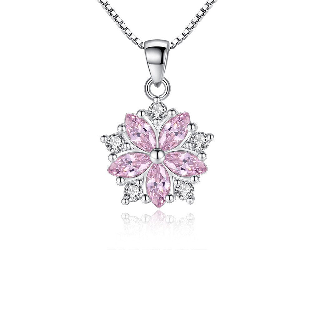 Necklace For Women Pink Crystal Flower Pendant Korean Chain Vintage Designer  Quality Jewelry  GaaBou