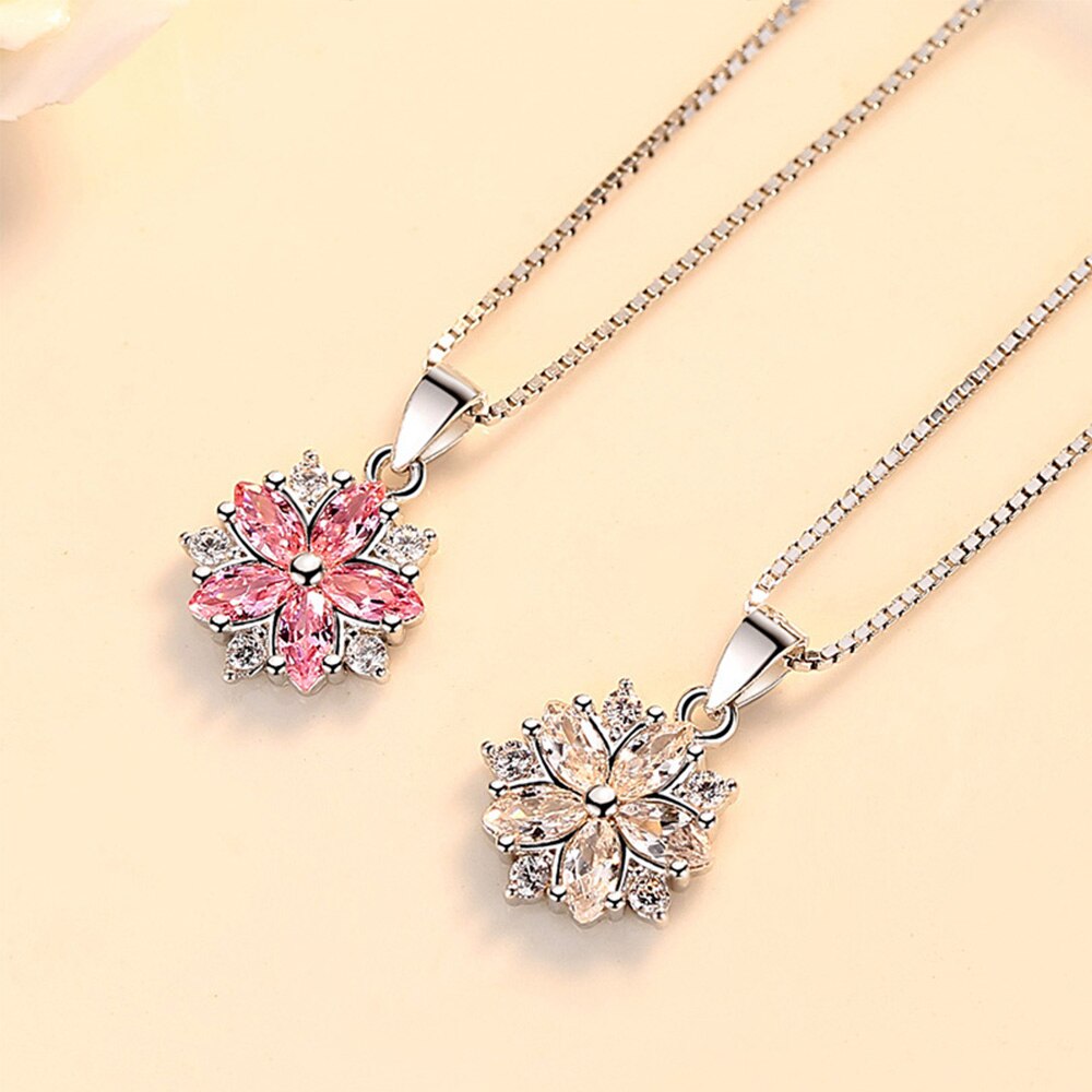 Necklace For Women Pink Crystal Flower Pendant Korean Chain Vintage Designer  Quality Jewelry  GaaBou