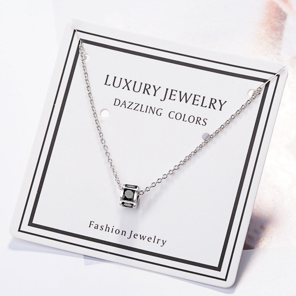 Necklace For Women Round Zircon Pendant 925 Stamp Silver Color Korean Chain Vintage  Quality Jewelry Aesthetic