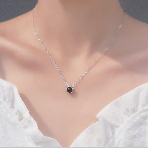 Necklace Jewelry 925 Sterling Silver Minima Simple Charm Obsidian for Her Anniversary Gift Kolye Necklace Collier Femme 925