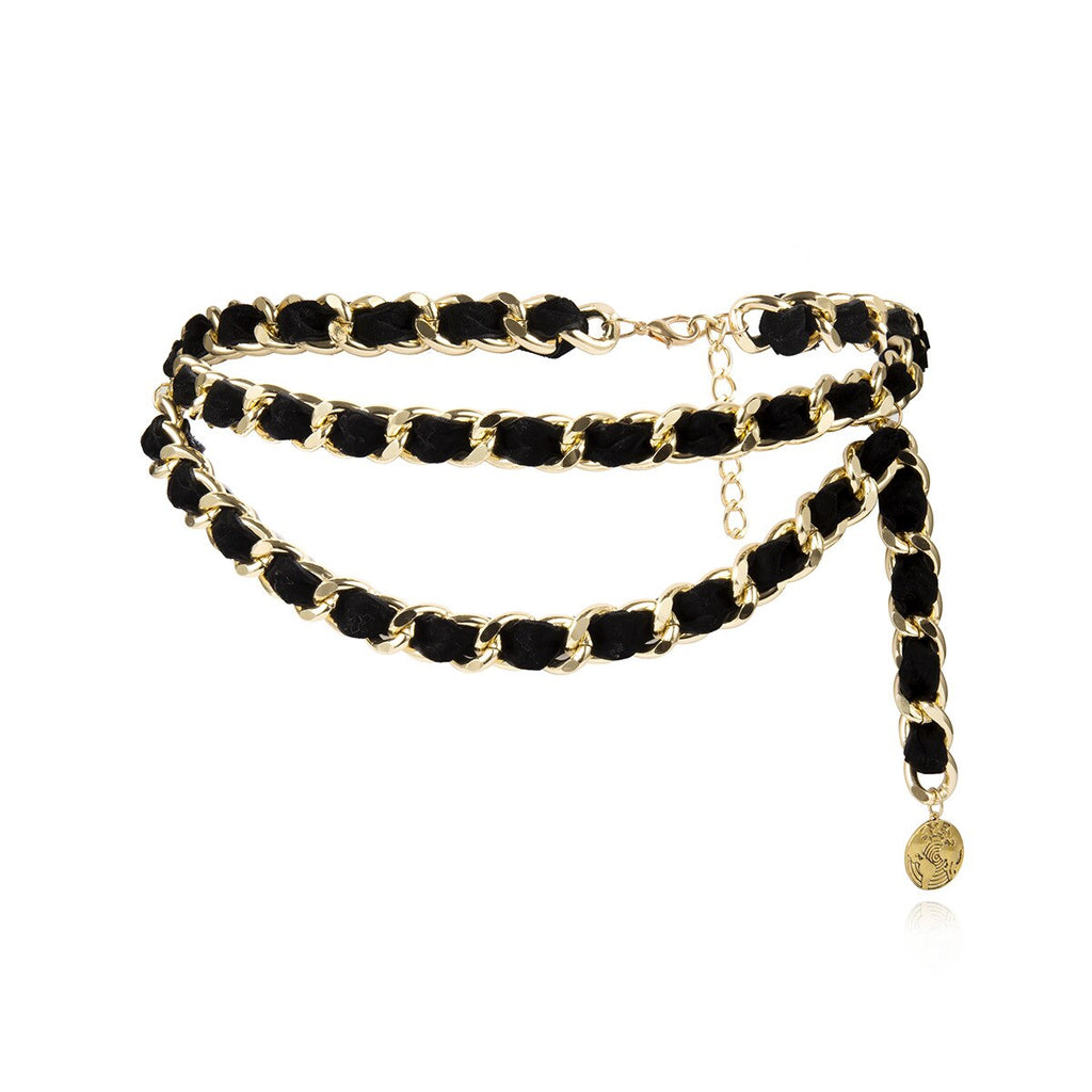 Necklace Ladies Collar Retro Black Flannel Chain Aesthetic Simple Necklace Exaggerated Multi-layer Tassel Waist Decoration