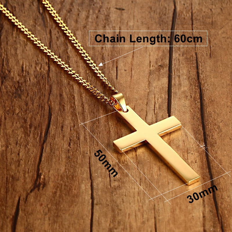 Necklace Men's Fashion Cross Necklaces Pendant for Men Fine Stainless Steel Jewelry 3 Color Black Gold-color Silver Color 316L