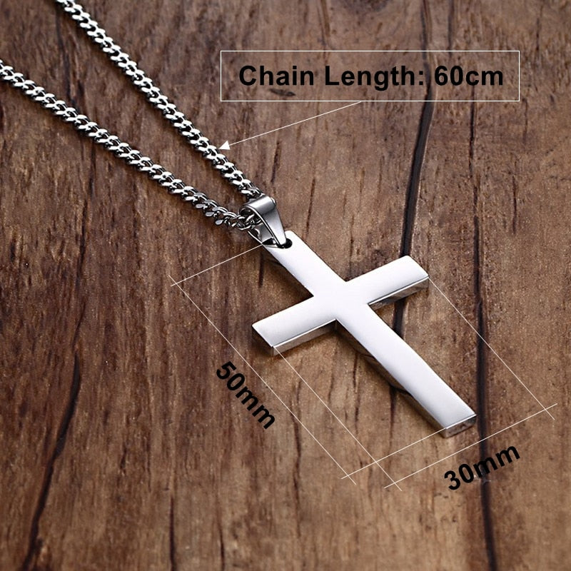 Necklace Men's Fashion Cross Necklaces Pendant for Men Fine Stainless Steel Jewelry 3 Color Black Gold-color Silver Color 316L