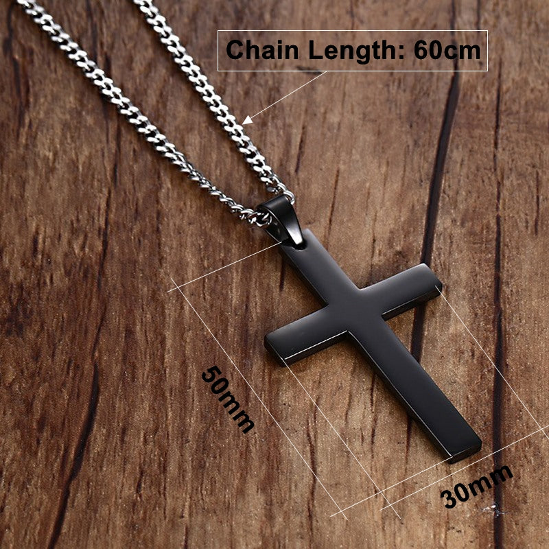 Necklace Men's Fashion Cross Necklaces Pendant for Men Fine Stainless Steel Jewelry 3 Color Black Gold-color Silver Color 316L