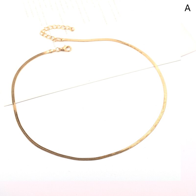 Necklace Unisex Flat Snake Link Chain Lobster Clasp Collares Necklaces Gold Silver Color For Women Men Jewelry