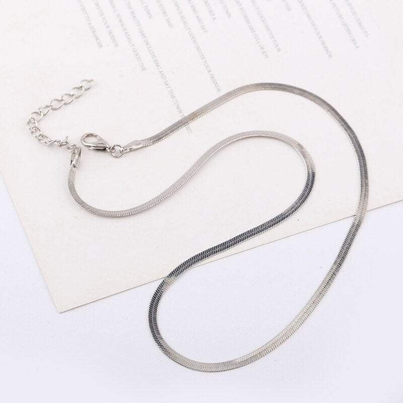 Necklace Unisex Flat Snake Link Chain Lobster Clasp Collares Necklaces Gold Silver Color For Women Men Jewelry