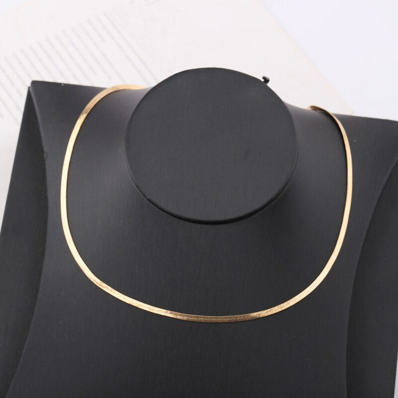 Necklace Unisex Flat Snake Link Chain Lobster Clasp Collares Necklaces Gold Silver Color For Women Men Jewelry