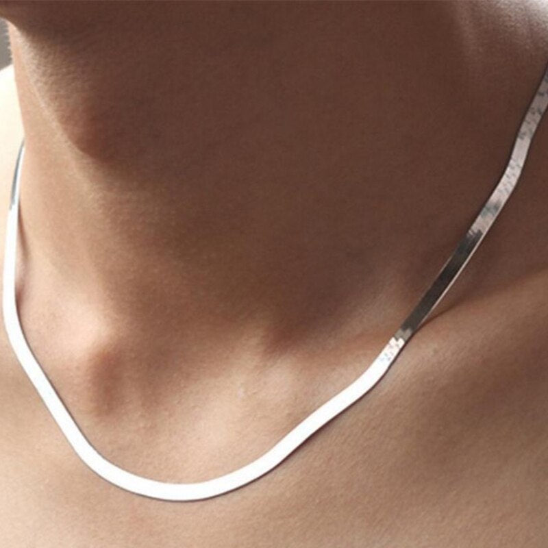Necklace Unisex Flat Snake Link Chain Lobster Clasp Collares Necklaces Gold Silver Color For Women Men Jewelry