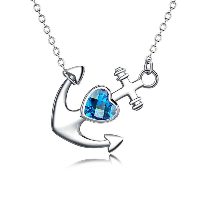 Necklace Women 925 Sterling Silver AAA Cubic Zircon 3 Color Anchor Crystal Stone Pendant Necklace Fine 925 Jewelry Collares Gift