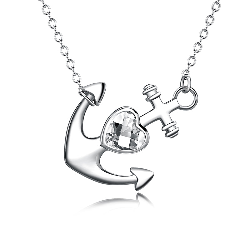 Necklace Women 925 Sterling Silver AAA Cubic Zircon 3 Color Anchor Crystal Stone Pendant Necklace Fine 925 Jewelry Collares Gift