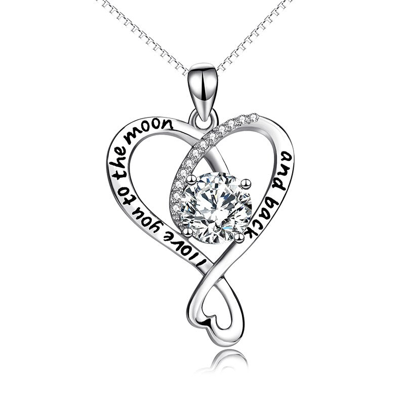Necklace Women 925 Sterling Silver CZ Cubic Zircon My Heart Simple Crystal Stone Pendant Necklace Wedding Jewelry Fine Gift