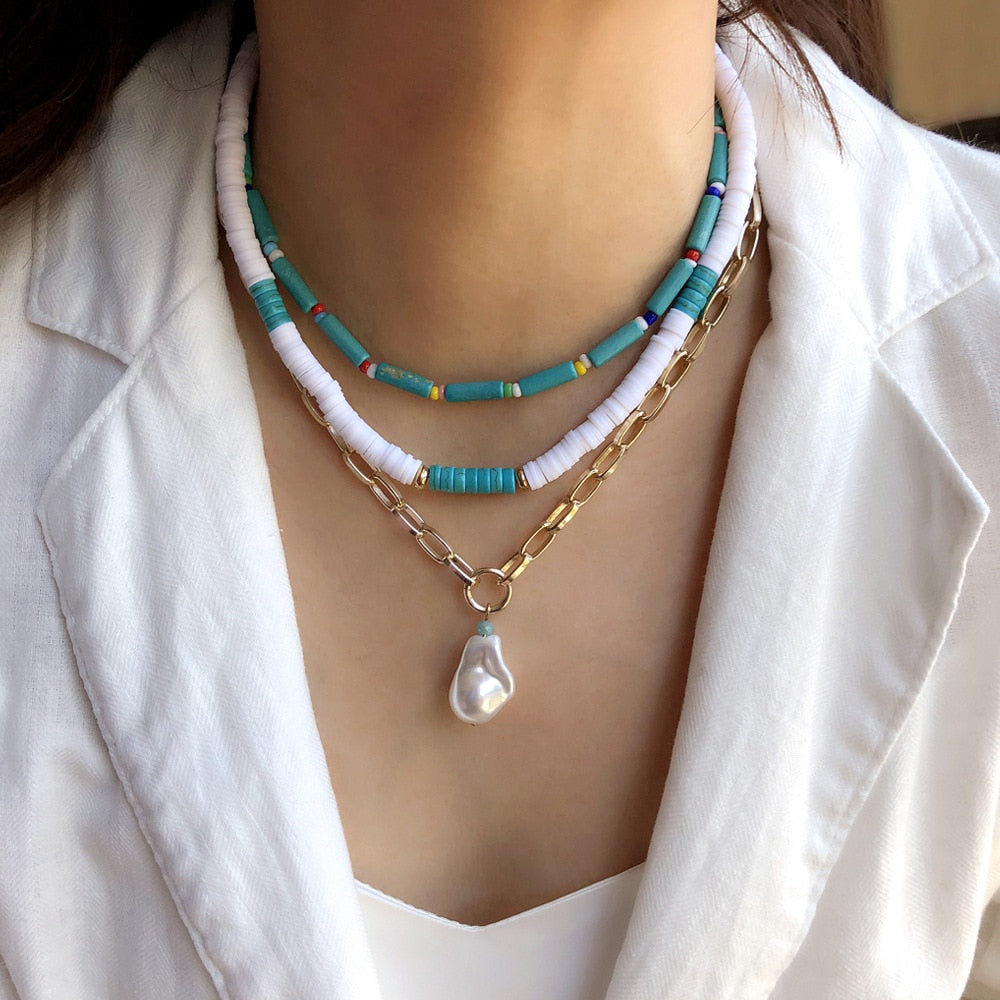 Necklace for Women Bead Pearl Bohemia Multilayer Necklace Jewelry Accessories Women Pendant Necklace