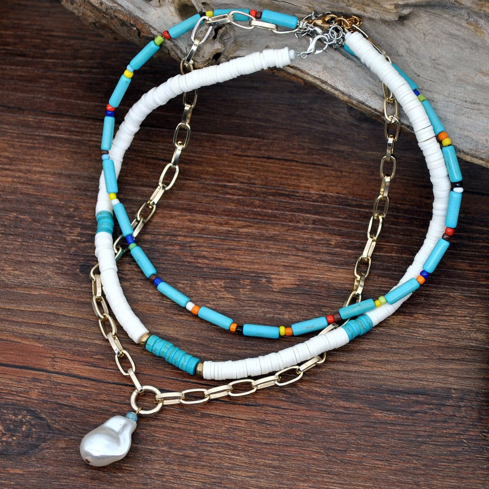 Necklace for Women Bead Pearl Bohemia Multilayer Necklace Jewelry Accessories Women Pendant Necklace