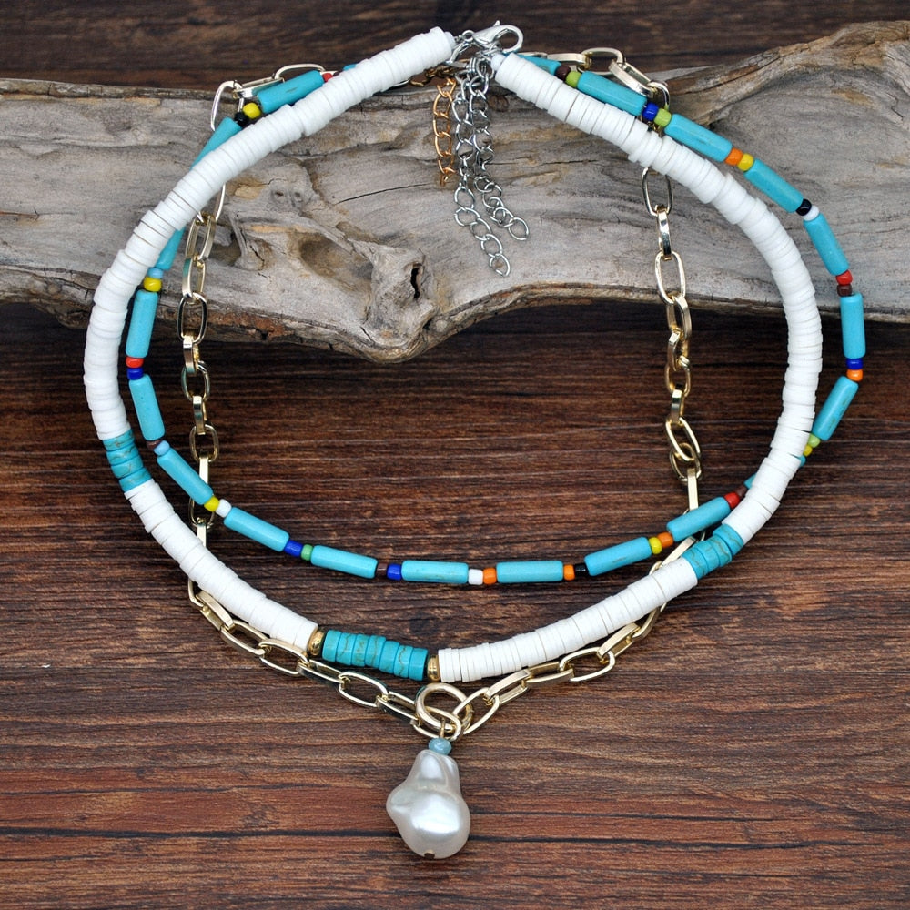 Necklace for Women Bead Pearl Bohemia Multilayer Necklace Jewelry Accessories Women Pendant Necklace