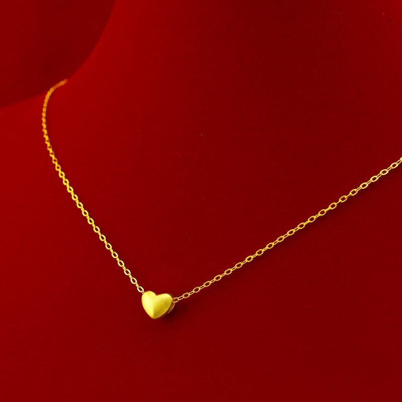 Necklace for Women Wedding Engagement Jewelry Pure Gold Color 45cm 18'' Matte Love Heart Pendant Clavicle Chain Chocker
