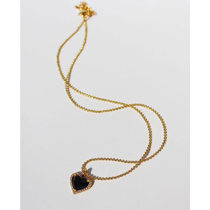 Necklaces for Women Neck Chain Female Jewelry   Gift Vintage Black Heart Zircon Crystal Beads Pendant