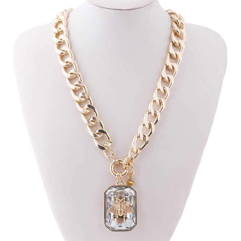 NeeFu WoFu Bee Large aluminum necklace Glass Choker luxurious exaggeration short necklaces Bohemia Bijoux Femme jewelry wholesa