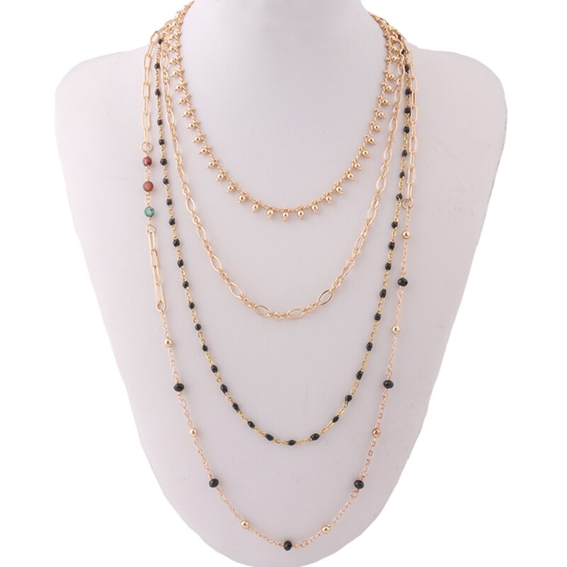 NeeFu WoFu Multi-layer set necklace Nationality Natural stone short necklace Bohemia Stainless steel jewelry wholesa