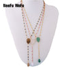 NeeFuWoFu Stainless Steel Necklace Natural Stone Pendant Short Necklace Woman Pink Stone Jewelry