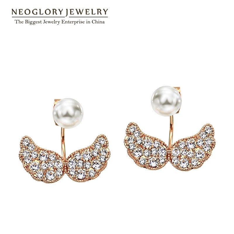 Rose Gold Color Simulated Pearl Rhinestone Fashion Double Stud Earrings for Women Jewelry 2020 New Pea-1 Goldp EA1
