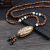 Nepal Buddhist Mala Wood Bead Necklace Ethnic Sweater Chain Statement Long Necklaces & Pendants for Women Men Gift Souvenir