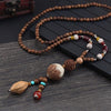 Nepal Buddhist Mala Wood Bead Necklace Ethnic Sweater Chain Statement Long Necklaces & Pendants for Women Men Gift Souvenir