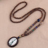Nepal Buddhist Mala Wood Bead Necklace Ethnic Sweater Chain Statement Long Necklaces & Pendants for Women Men Gift Souvenir