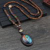 Nepal Buddhist Mala Wood Bead Necklace Ethnic Sweater Chain Statement Long Necklaces & Pendants for Women Men Gift Souvenir