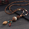Nepal Buddhist Mala Wood Bead Necklace Ethnic Sweater Chain Statement Long Necklaces & Pendants for Women Men Gift Souvenir