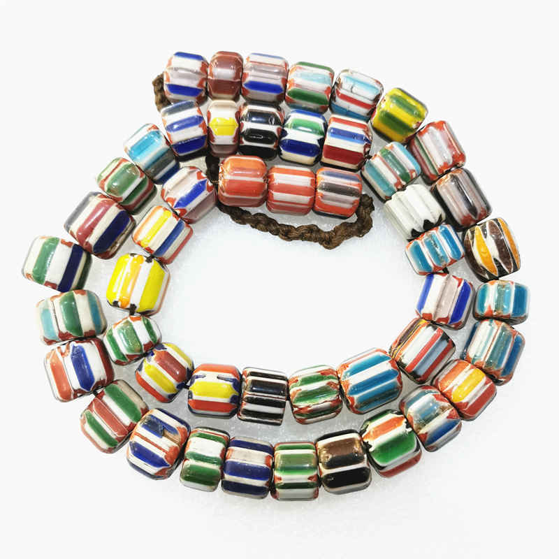 Nepal Hand Archaistic Lampwork Beaded Necklace Safron Trade Beads Antiqued Trade Beads Cylinder Strand TSB0012