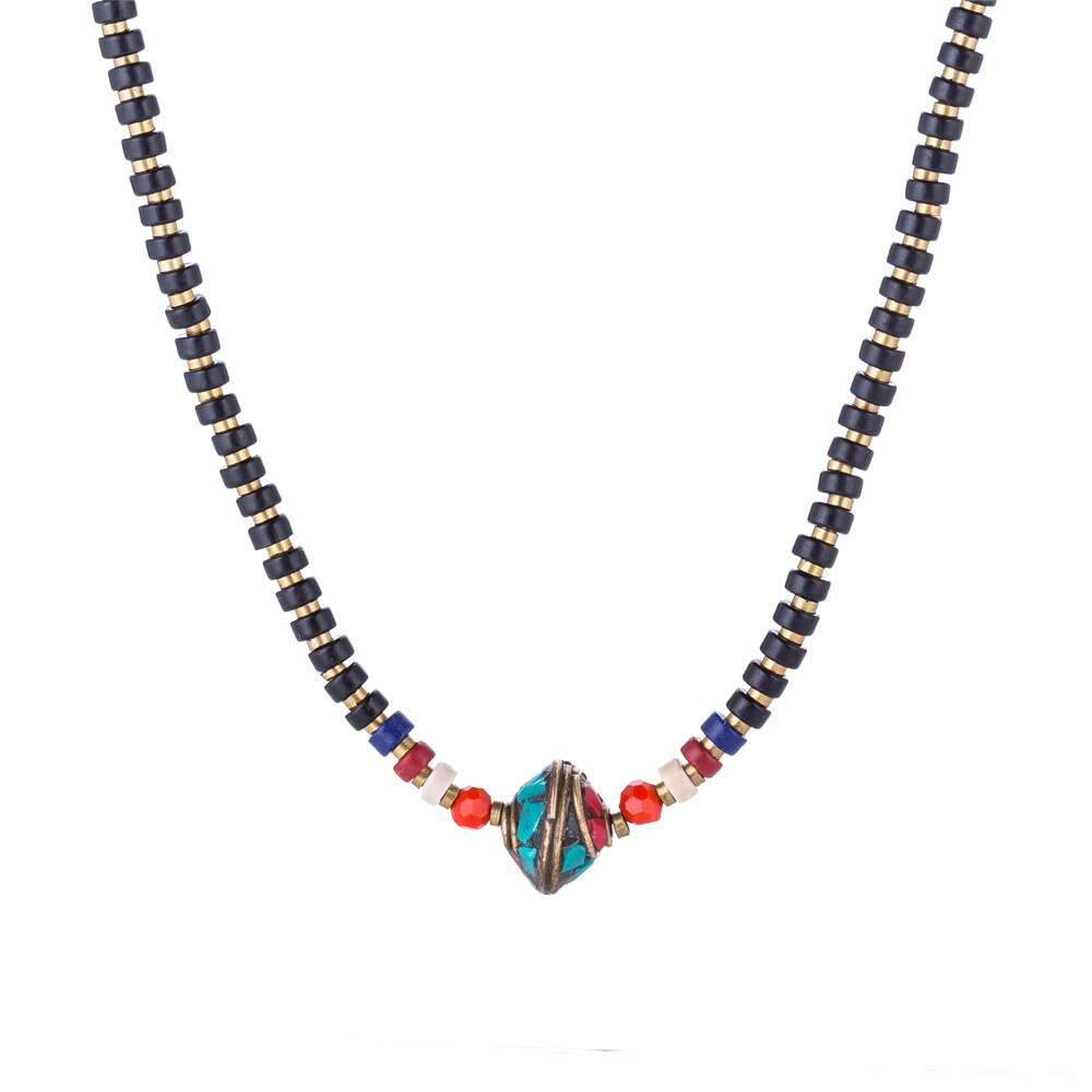 Nepal Stone Charm Necklace For Women Colorful Stone Beaded Chain Choker Bohemian Necklaces For Women Female Ethnic Jewelry