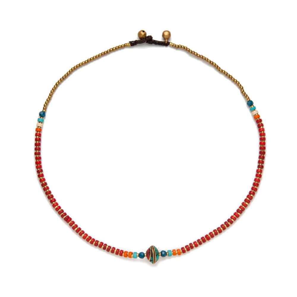 Nepal Stone Charm Necklace For Women Colorful Stone Beaded Chain Choker Bohemian Necklaces For Women Female Ethnic Jewelry