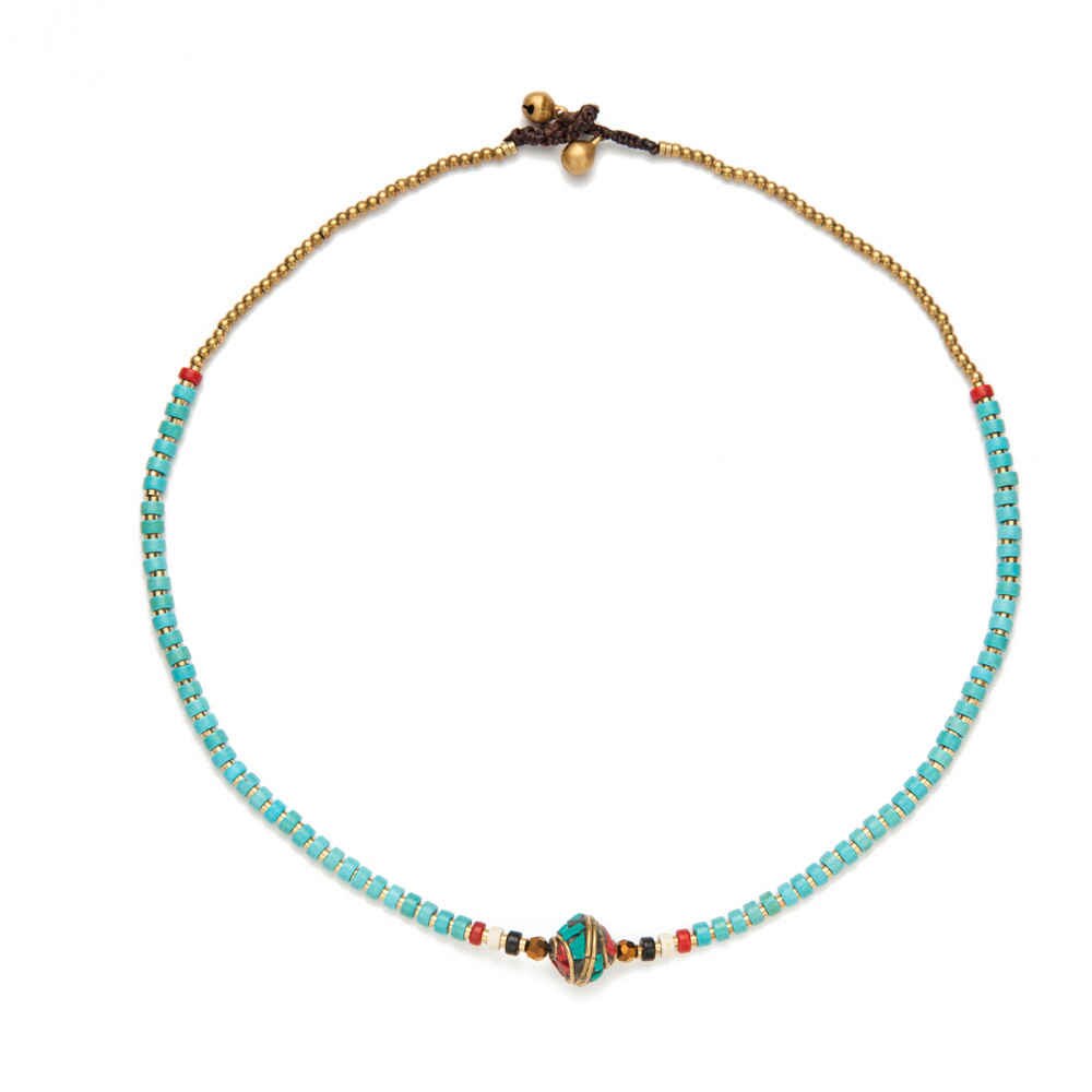 Nepal Stone Charm Necklace For Women Colorful Stone Beaded Chain Choker Bohemian Necklaces For Women Female Ethnic Jewelry