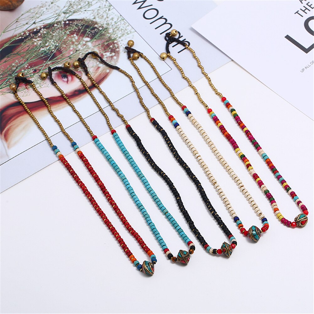Nepal Stone Charm Necklace For Women Colorful Stone Beaded Chain Choker Bohemian Necklaces For Women Female Ethnic Jewelry