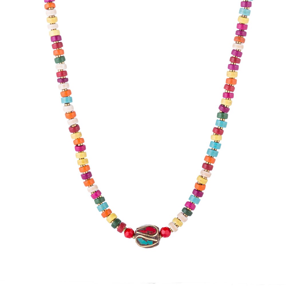 Nepal Stone Charm Necklace For Women Colorful Stone Beaded Chain Choker Bohemian Necklaces For Women Female Ethnic Jewelry